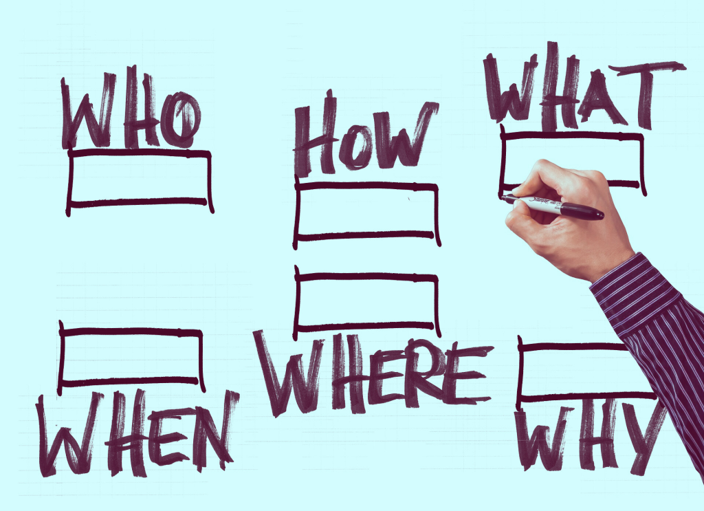 Nonprofit evaluation planning brainstorming with hand writing 'Who, What, Where, Why' on whiteboard to define program goals and outcomes